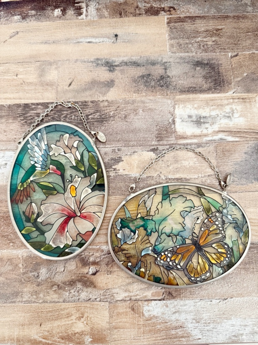 Vintage AMIA hand-painted stained glass suncatchers